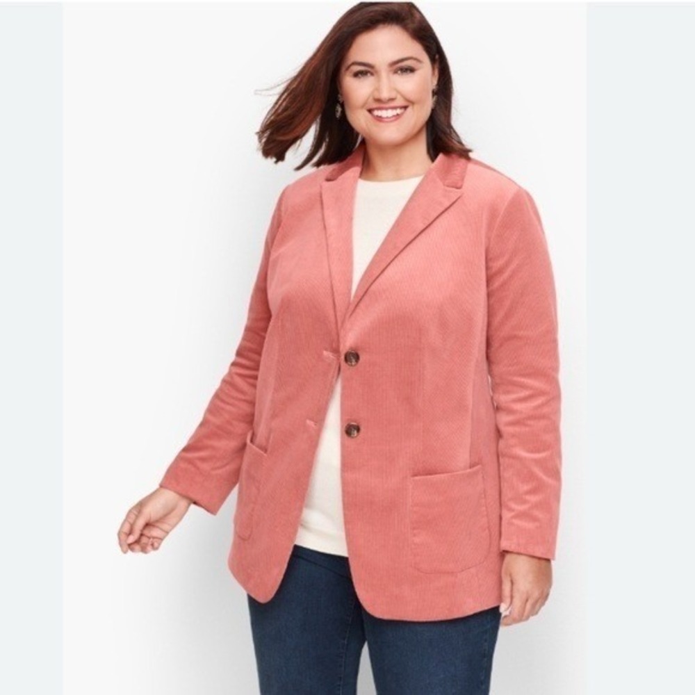 Talbots Women Corduroy Blazer 16P Coral Classic Preppy Cotton Office Business